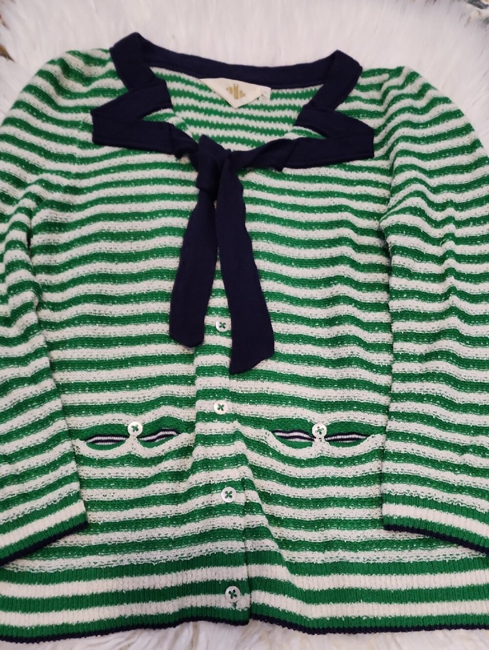Anthropologie Green and White Striped Crewneck Sweater - Picture 2 of 5